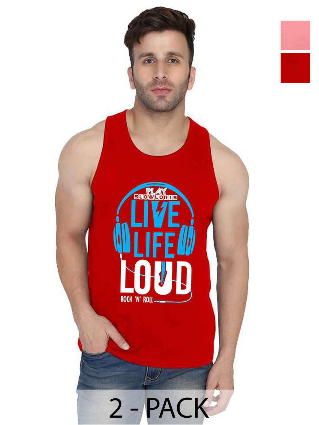 SLOWLORIS Men Pack Of 2 Typography Printed Round Neck Cotton Slim Fit T-Shirts
