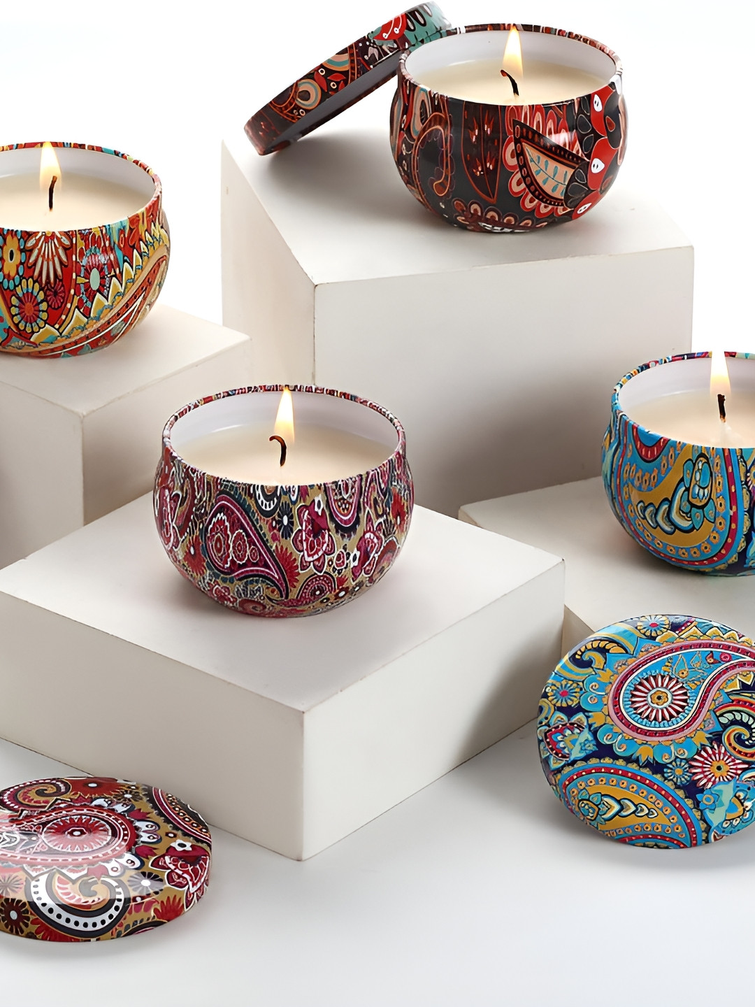Parkash Candles Floral Tin Soy Wax Premium 4Pcs Scented Ethnic Motifs Jar Candles