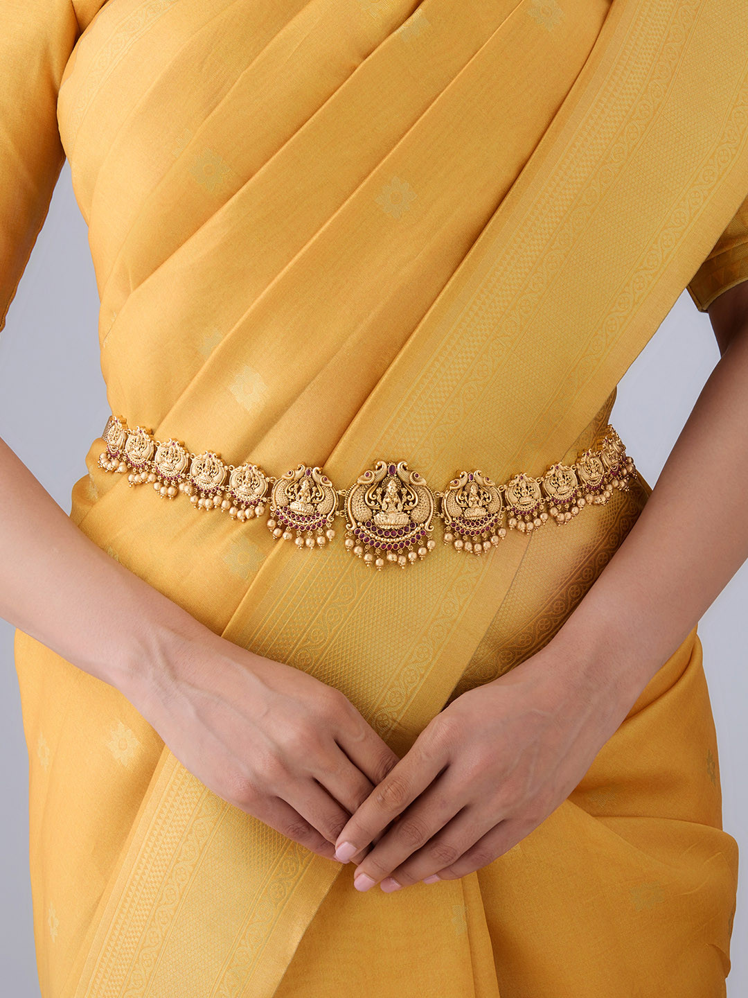 Kushal's Fashion Jewellery Gold-Plated Stone Studded & Beaded Antique Kamarbandh