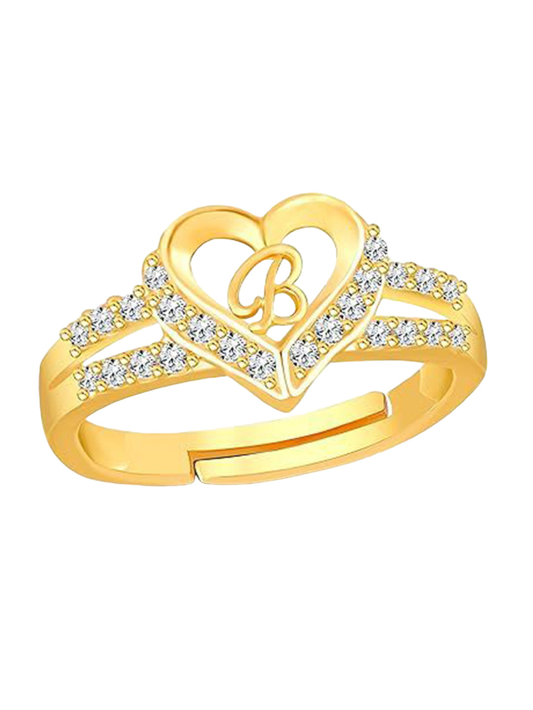 Lila B Letter Gold-Plated Cubic Zirconia Stone Studded Finger Ring