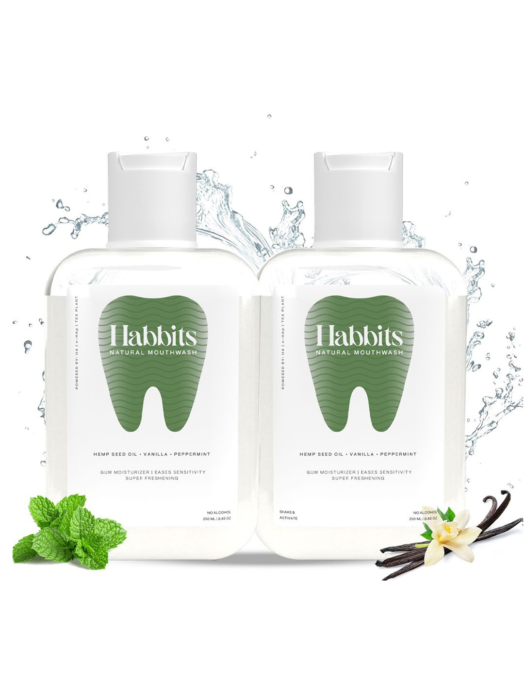HABBITS Set Of 2 Sensitivity Relief Natural Mouthwash With Vanilla & Peppermint-250ml Each