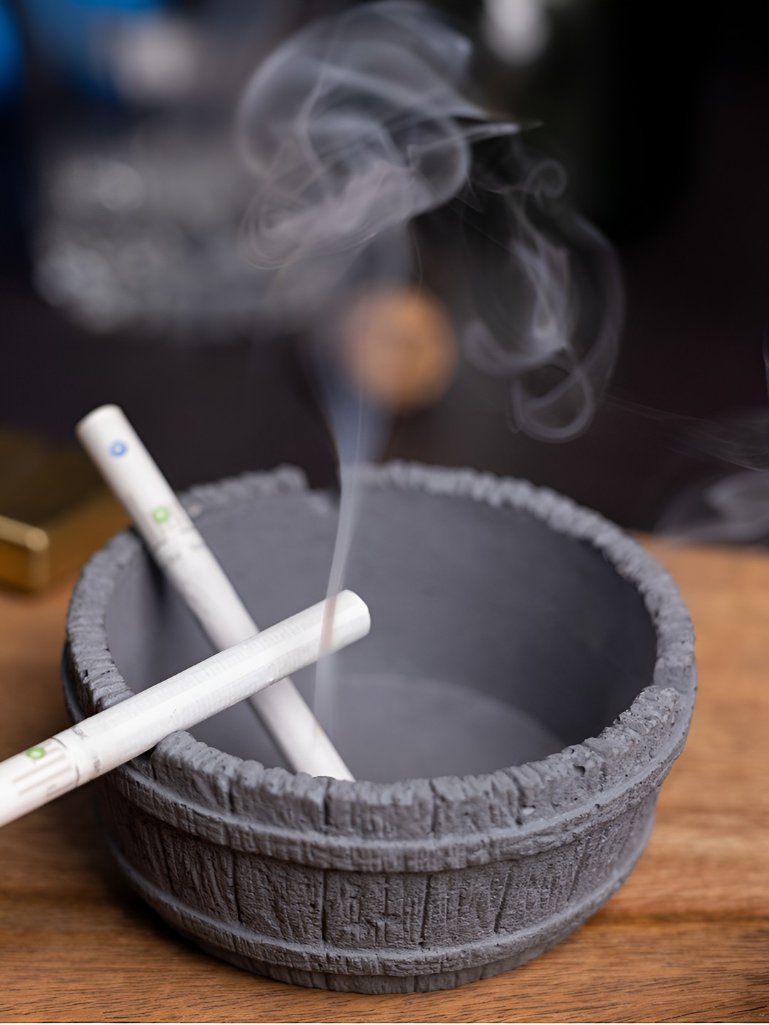 Greyt Grey Textured Barrel Tray Stoneware Round Ash Tray Bowl