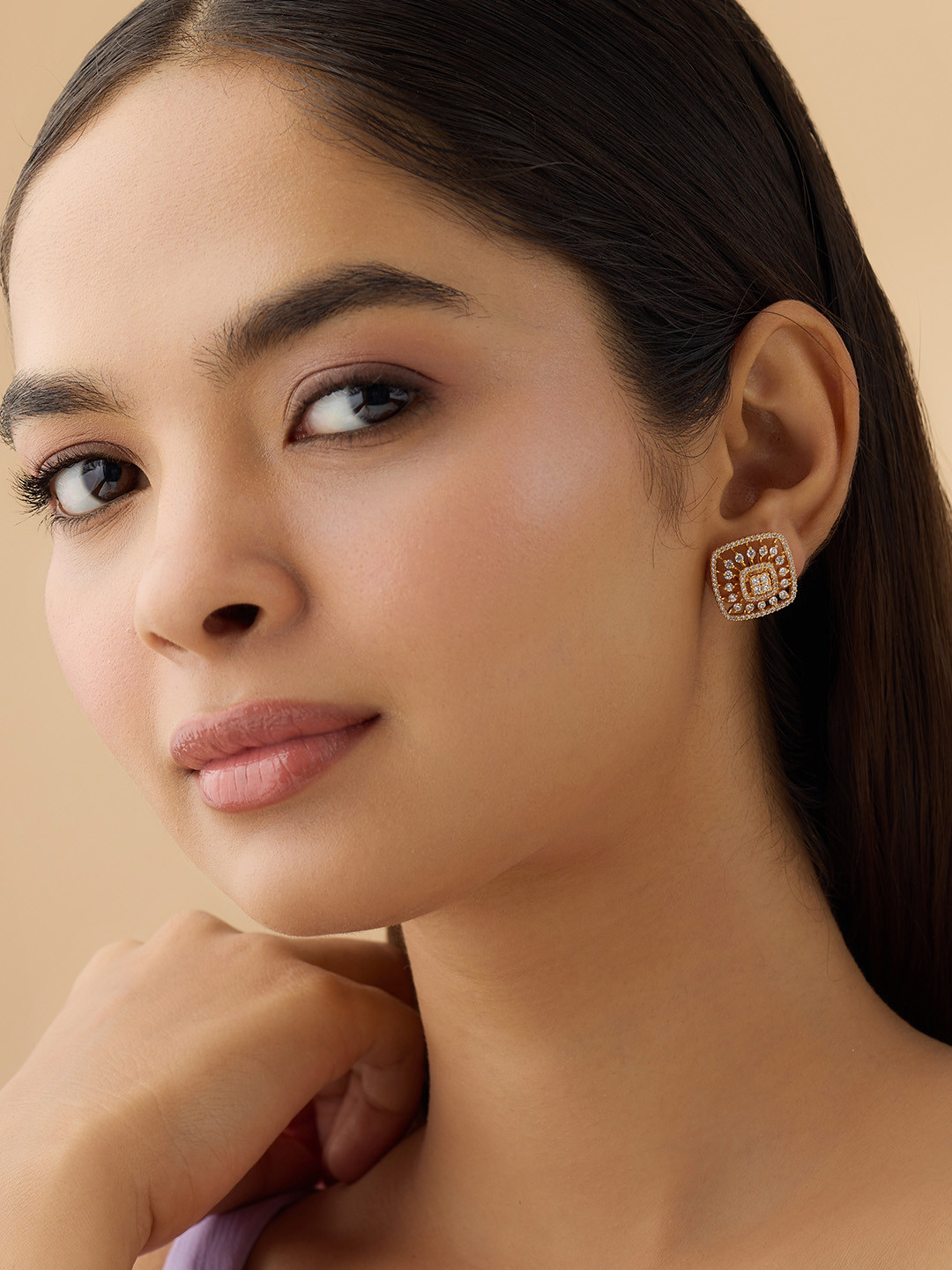 Kushal's Fashion Jewellery Rose Gold-Plated Zircon Embellished Bridal Half Hoop Earrings