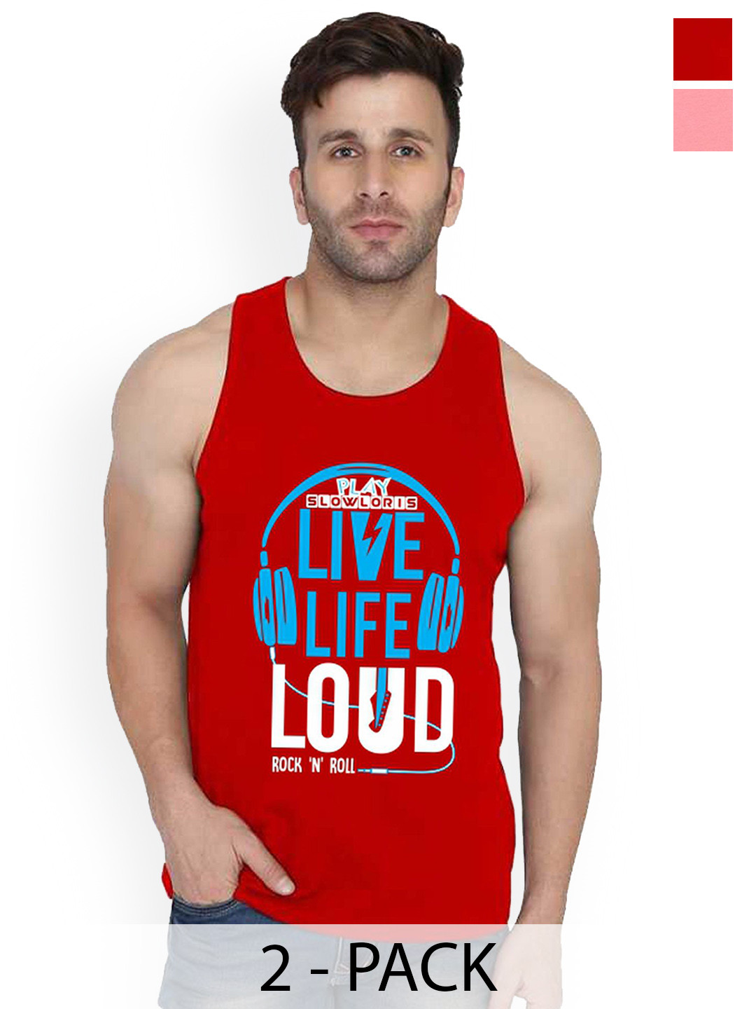 SLOWLORIS Pack Of 2 Printed Gym Innerwear Vests