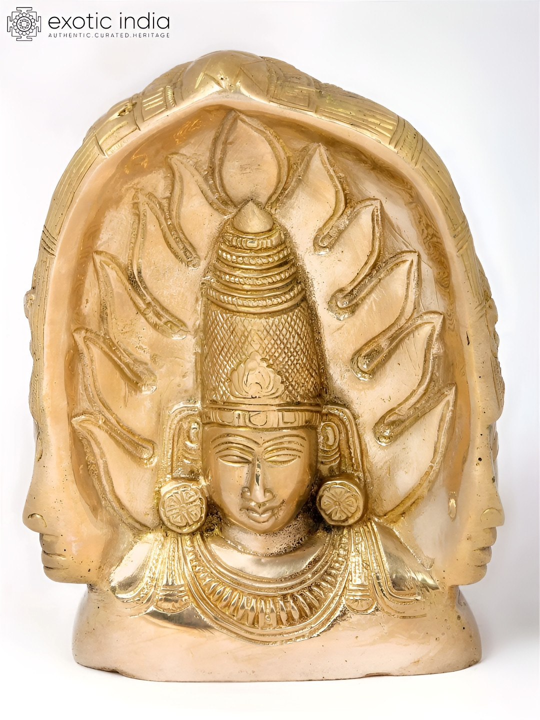 Exotic India Shiva Parvati Head in one Gold Brass Metallic Prayer Room Small Showpiece - 6 Inches