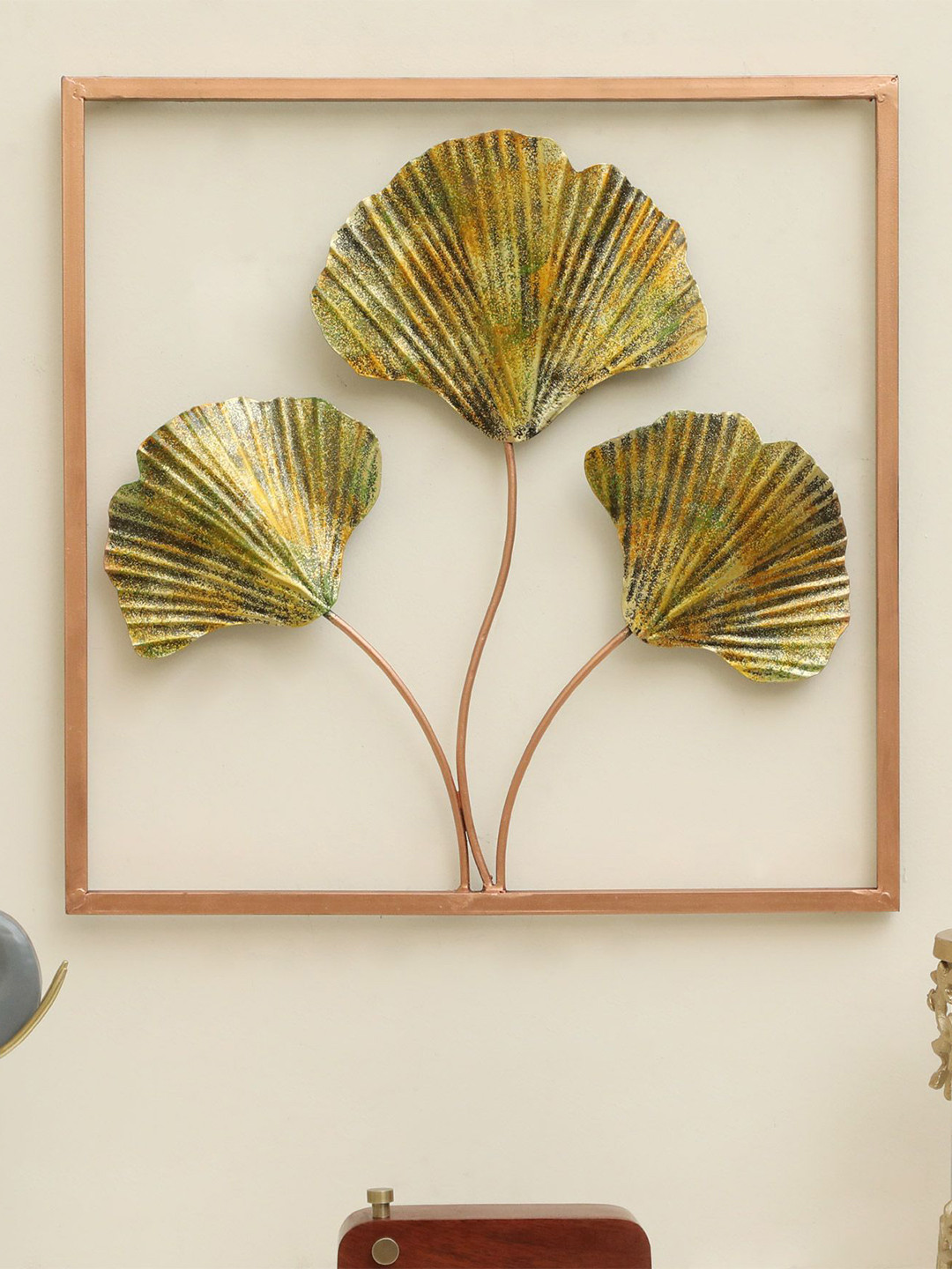 vedas Three Ginko Metal Floral Glossy Hanging Hall Wall Hangings-18In