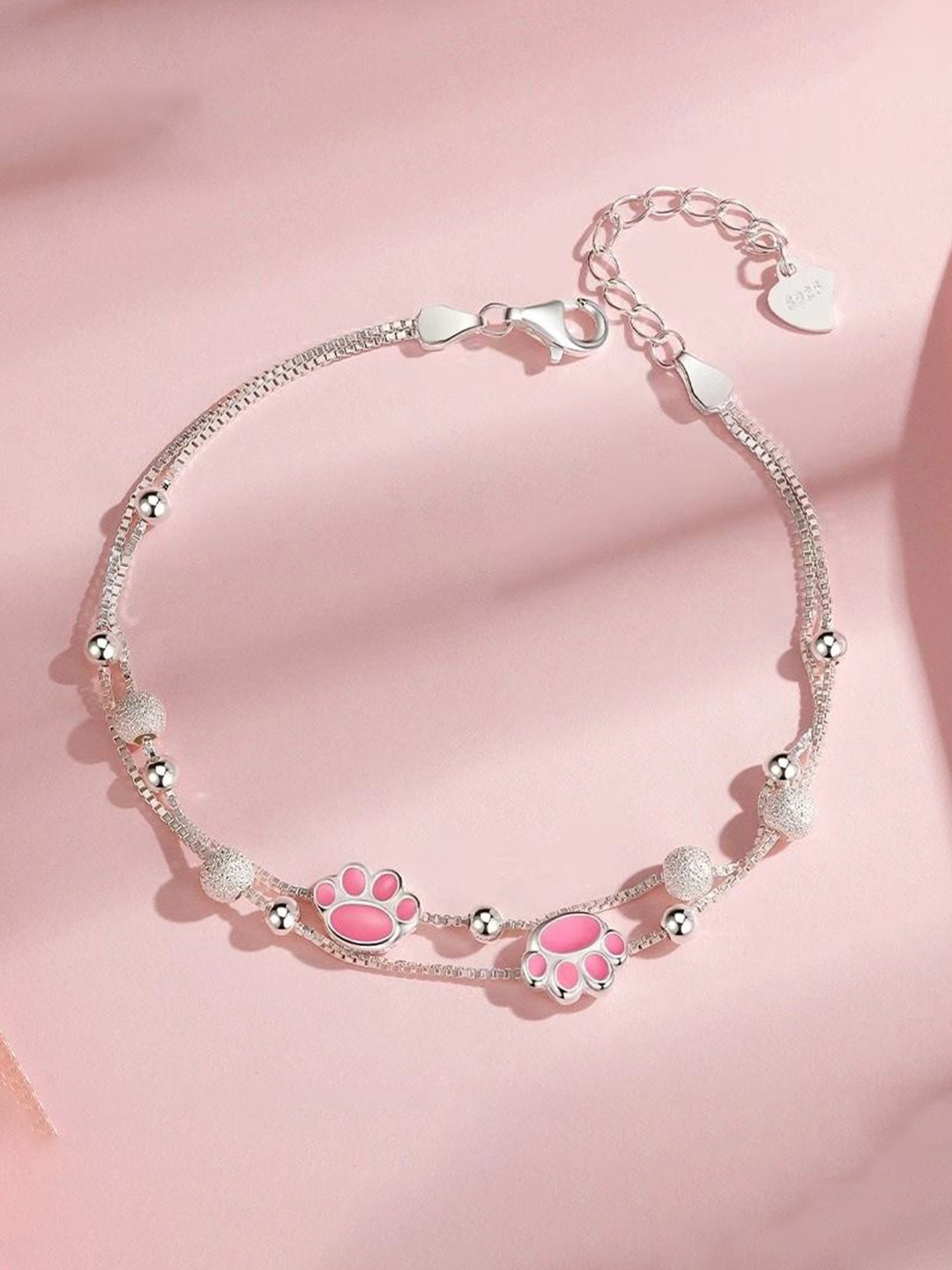 MYKI Silver-Plated Stainless Steel Pet Paw Charm Link Bracelet