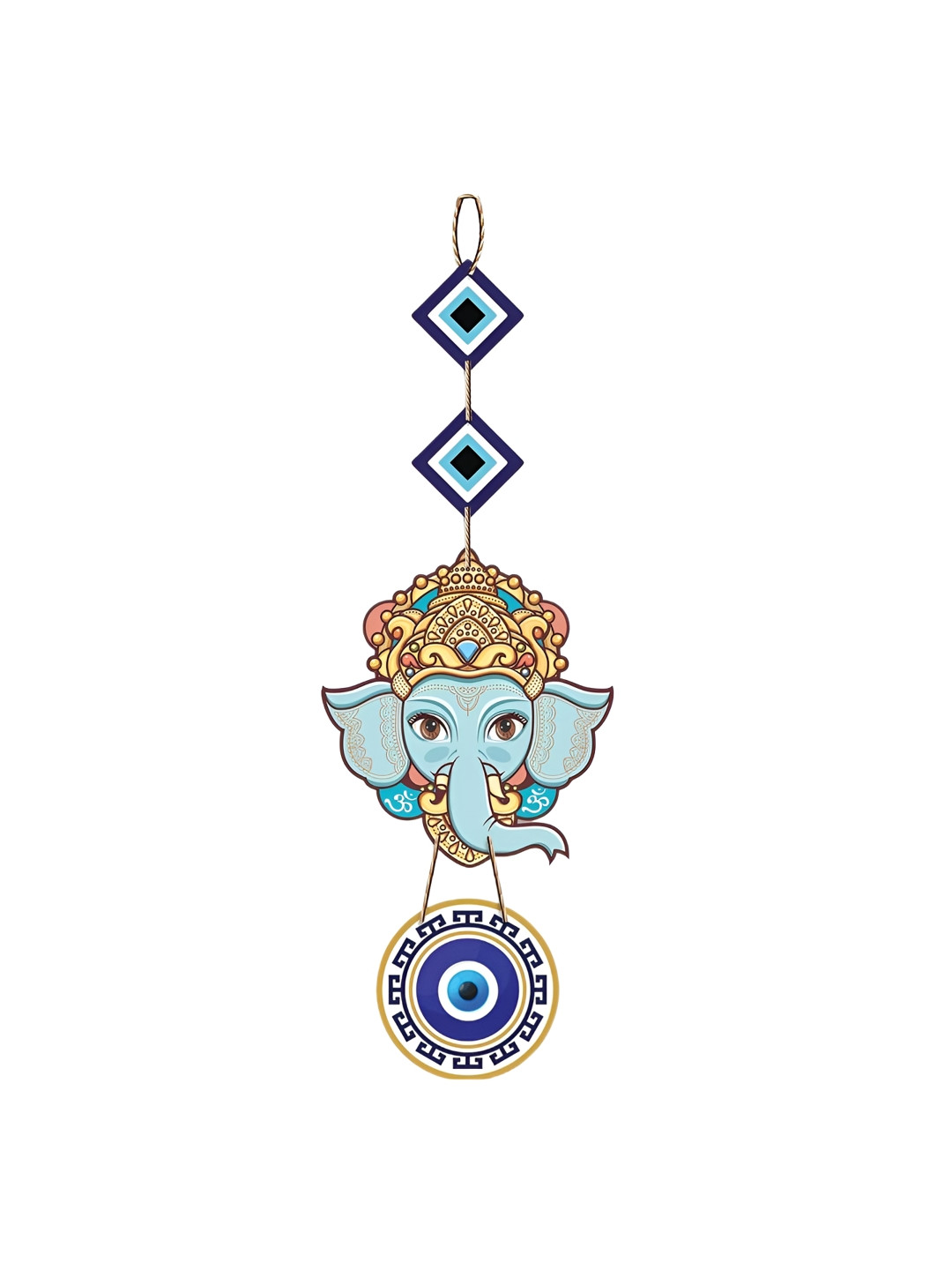 DALUCI Face Ganesh Wood Ethnic Motifs Glossy Hanging Hall Spiritual Wall Decor-19.7In