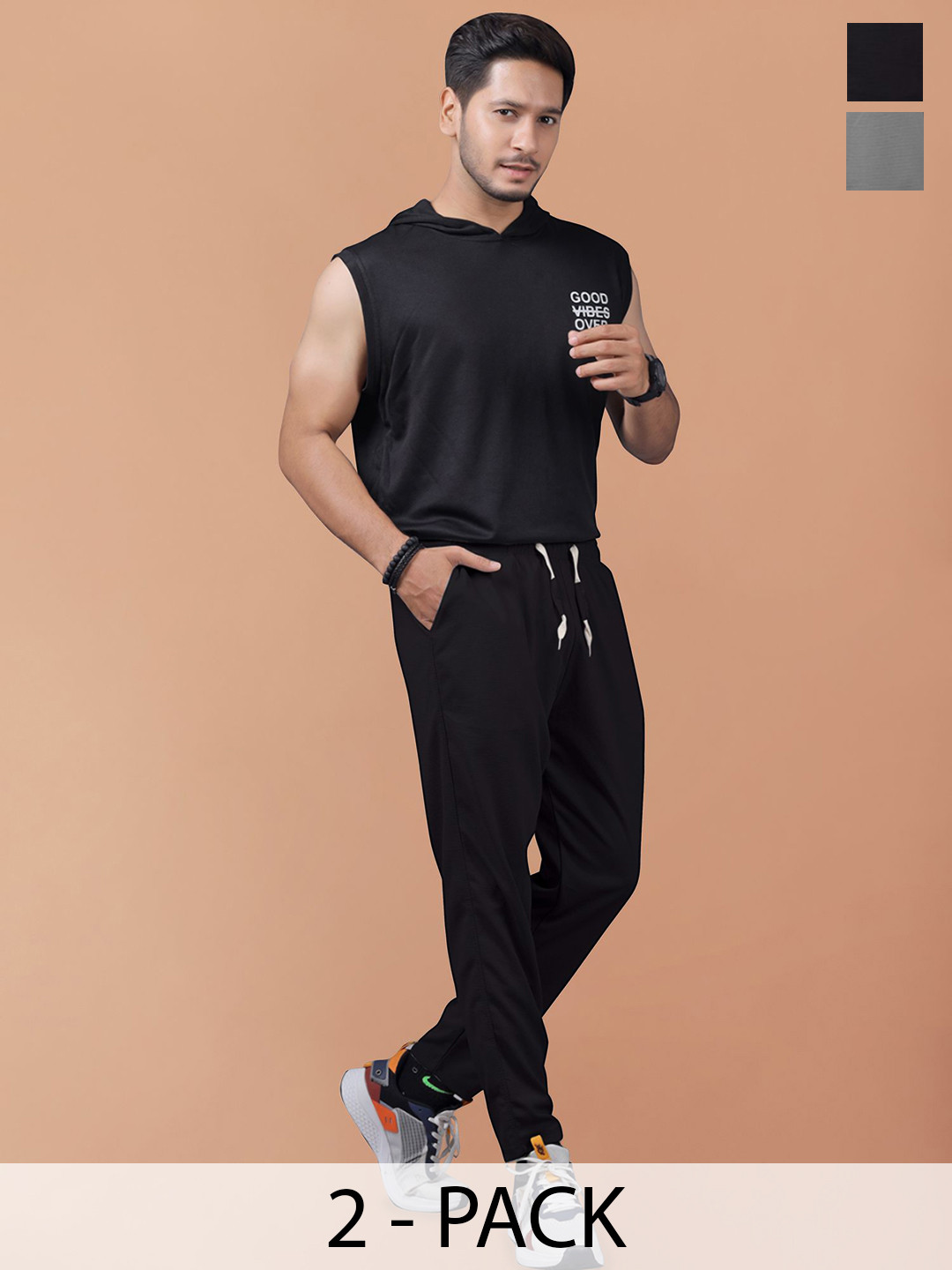 Septem  Men Solid Mid Rise Joggers Pack of 2
