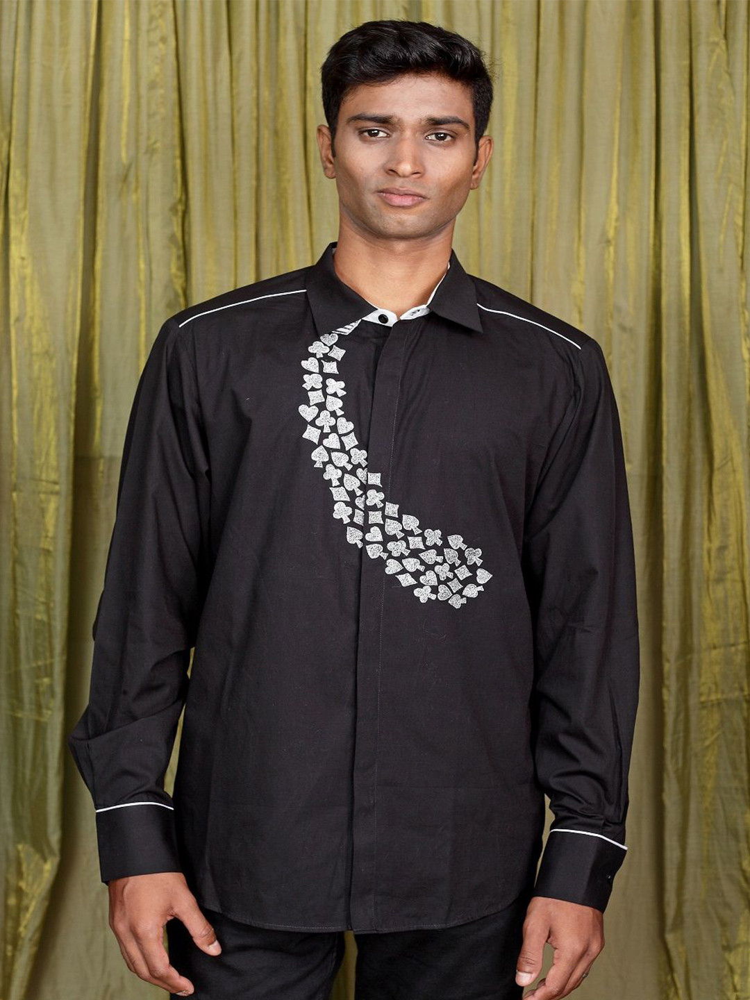 Felix Bendish Men Classic Spread Collar Abstract Printed Cotton Relaxed Fit Casual Shirt