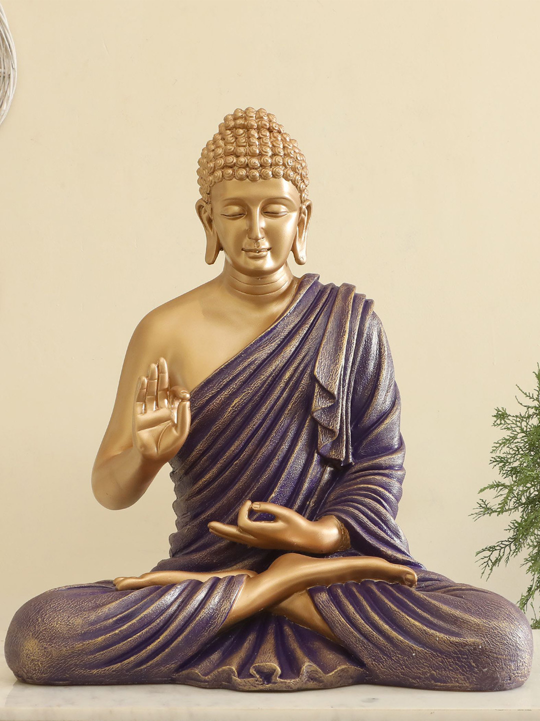 vedas S-Bento Blessing Buddha Purple Metal Metallic Prayer Room Large Showpiece - 23.6 Inches