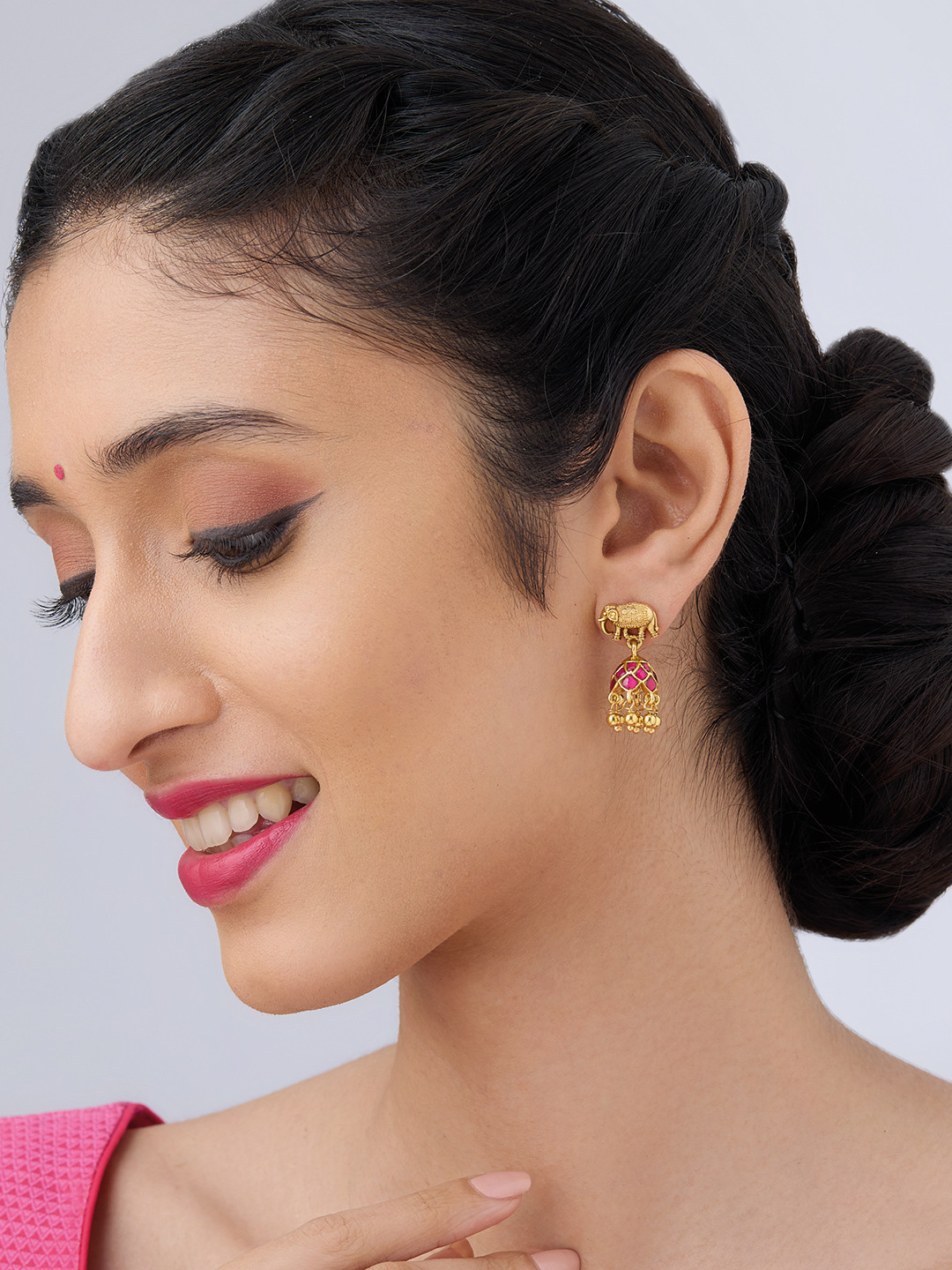 Kushal's Fashion Jewellery Embellished Bridal 92.5 Pure Silver Gold-Plated Dome Jhumkas