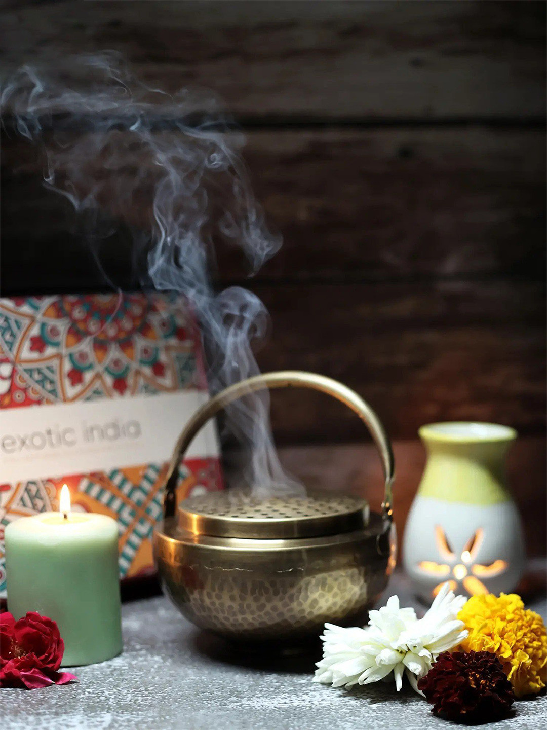 Exotic India Brass Dewa Hanging Dhuna - Antique Dhoop Dani Pot