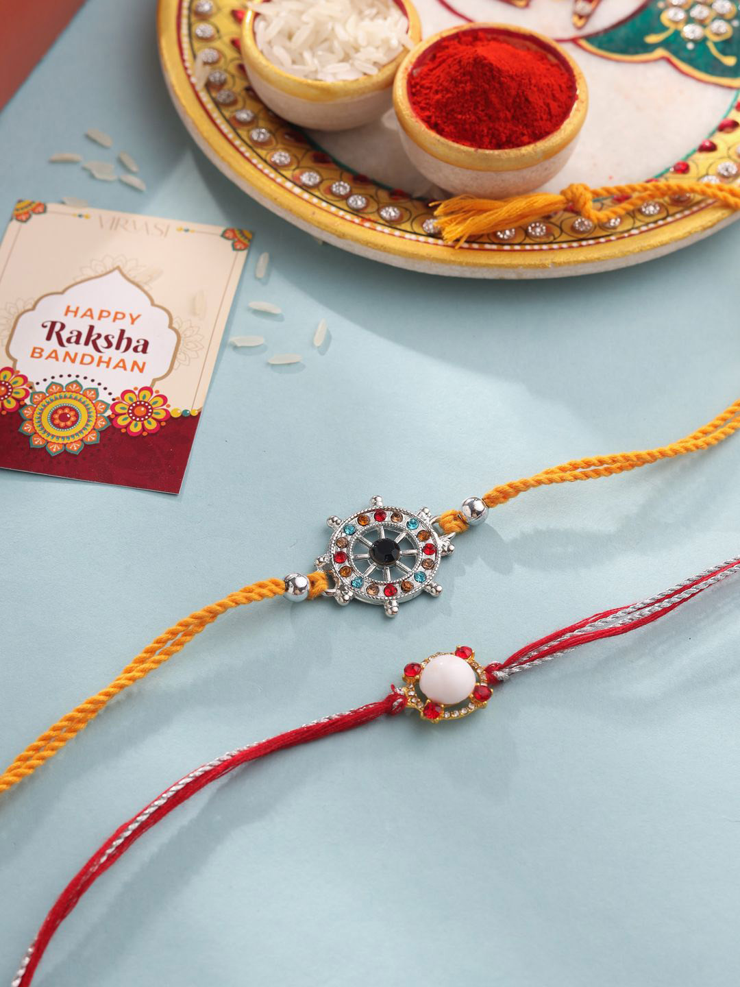 Natures Buggy Set of 2 Stone Studded Thread Rakhis