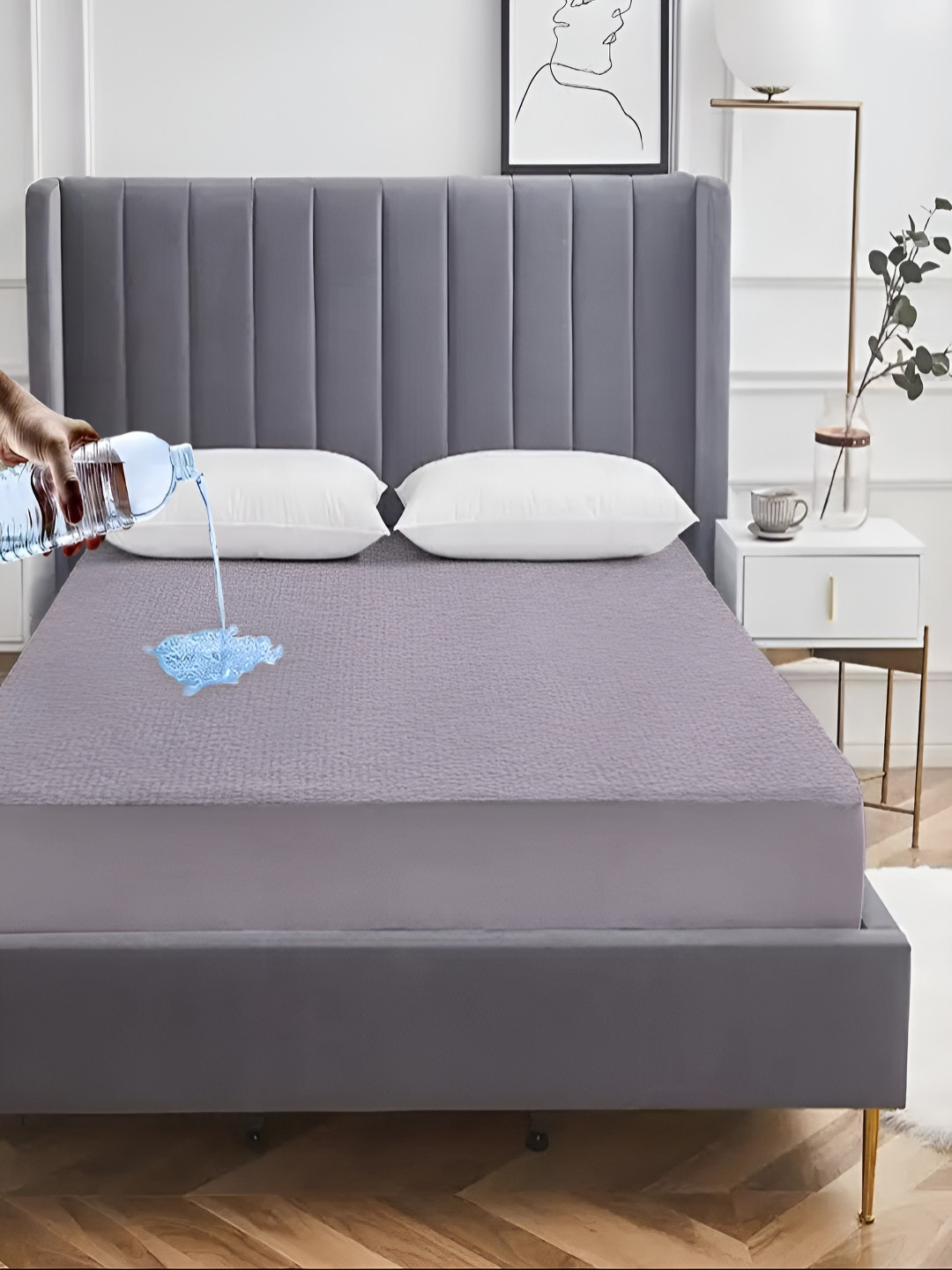 AVI Grey Terrycotton Water Resistant Fitted Single Bed Mattress Protector