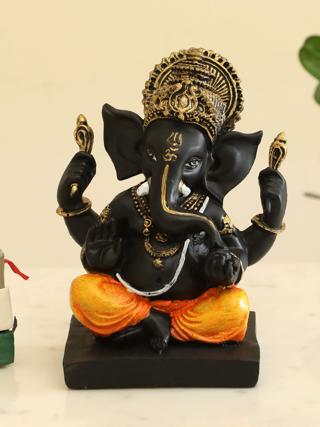 vedas Bhupati Ganesha Black Polyresin Matte Prayer Room Small Showpiece - 6.3 Inches