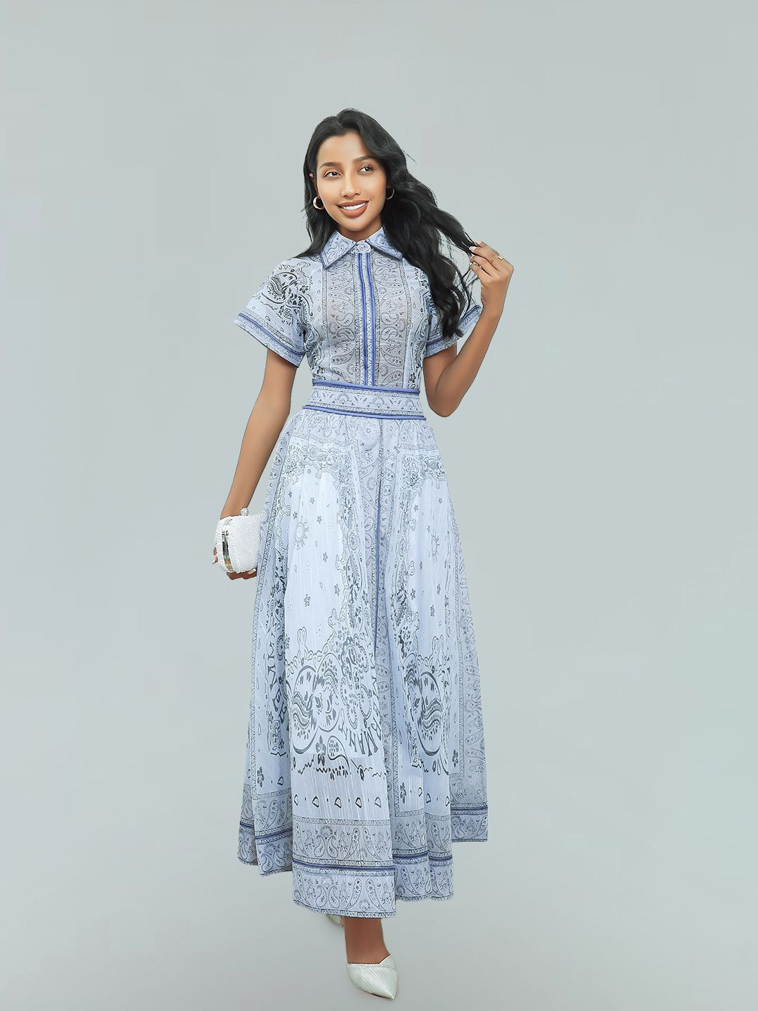 JC Collection Ethnic Motifs Printed Short Sleeves Casual Shirt With Skirt