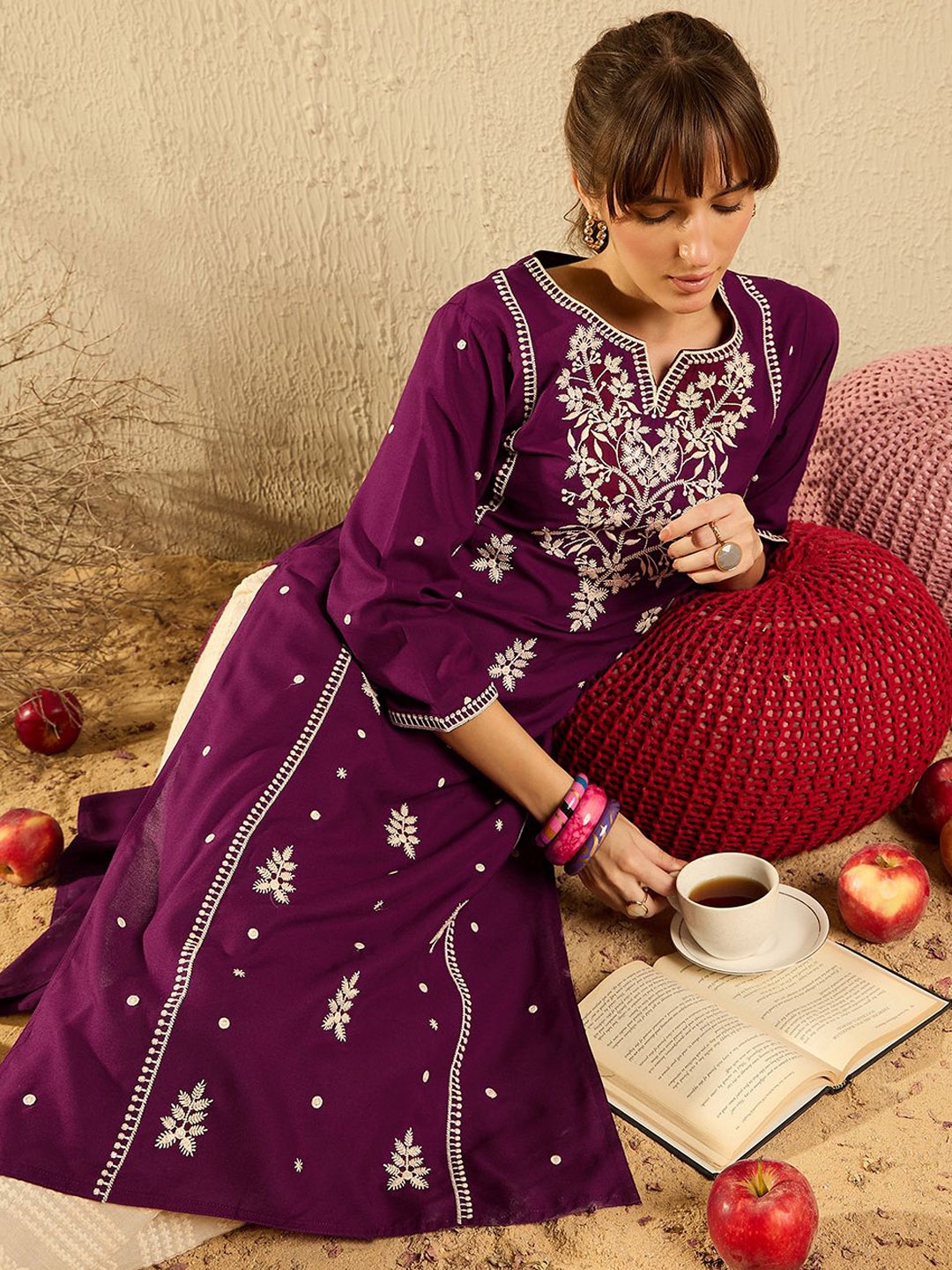 Indo Era Women Ethnic Motifs Embroidered Straight Kurta - Kurtas for Women 30520329 | Myntra
