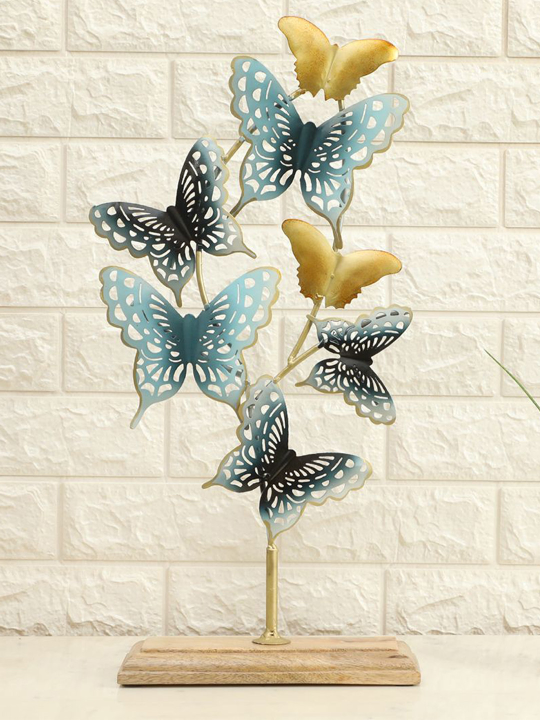 vedas Flying Butterfly Blue Metal Metallic Living Room Large Showpiece - 0.5 Inches