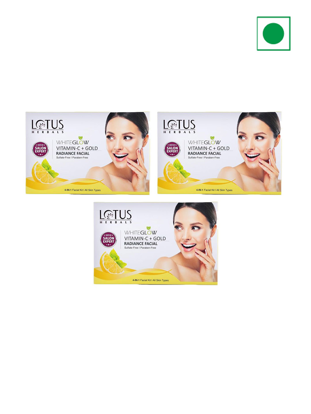Lotus Herbals Set Of 3 WhiteGlow Vitamin C + Gold Radiance 4 In 1 Facial Kit- 57g Each