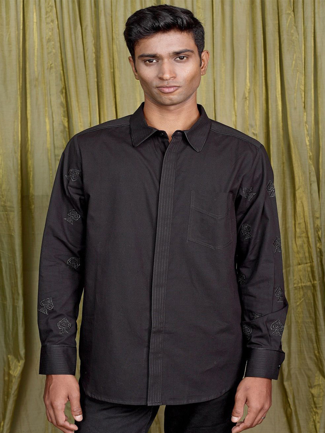 Felix Bendish Men Classic Spread Collar Solid Cotton Relaxed Fit Casual Shirt