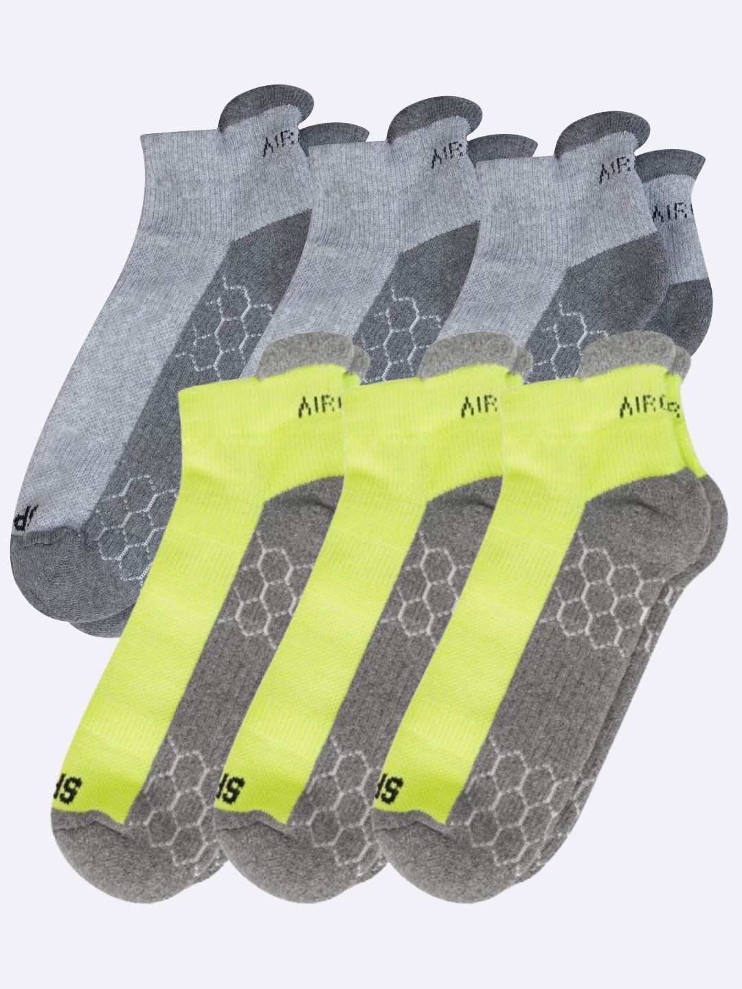 AIR GARB Pack of 6 Grey and Green Performance Sports Low  Ankle Socks Colourblocked