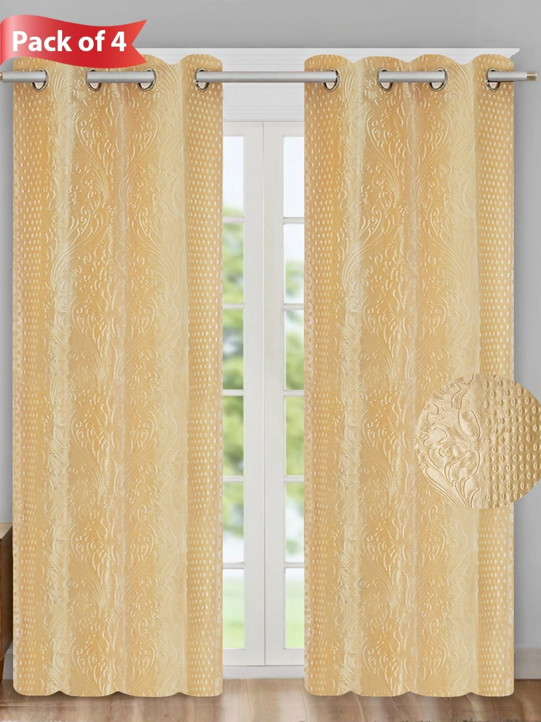 Aura Cream Set of 4 Ethnic Motifs Door Curtains