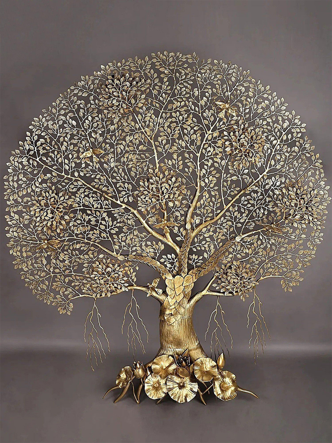 Exotic India Tree of Life Brass Floral Matte Wall Mounted Hall Wall Hangings-75In
