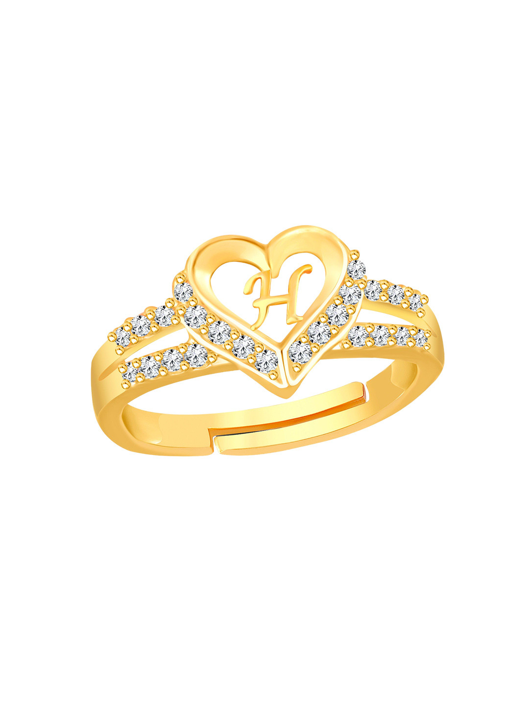 Lila H Letter Gold-Plated Cubic Zirconia Stone Studded Finger Ring
