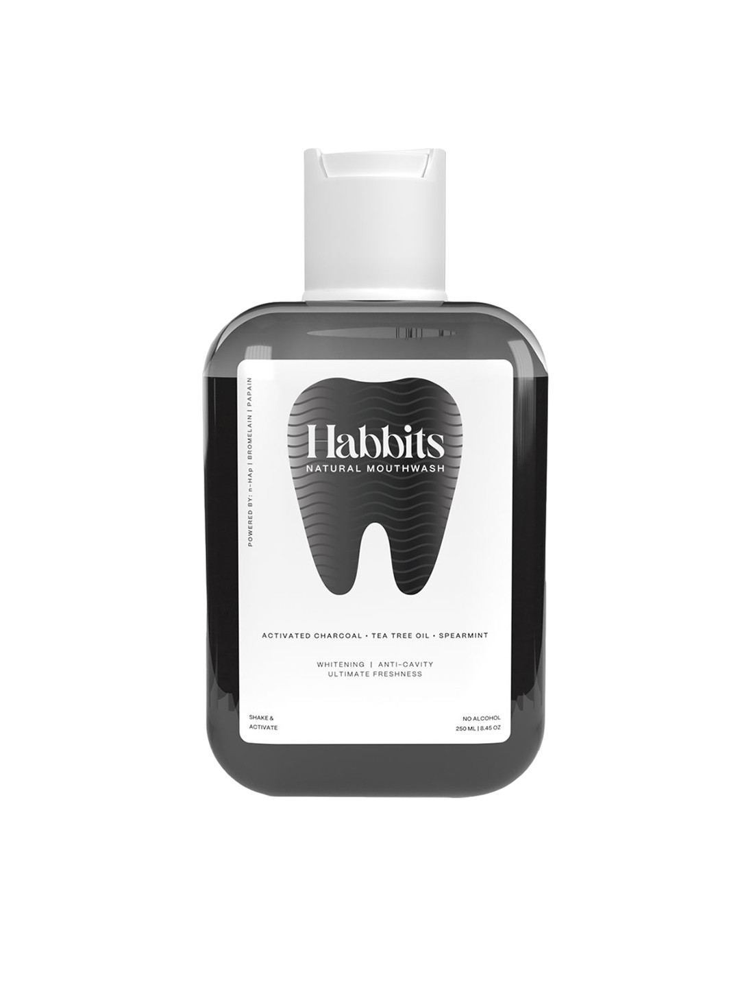 HABBITS Teeth Whitening Natural Mouthwash With Charcoal & Tea Tree Oil - 250ml