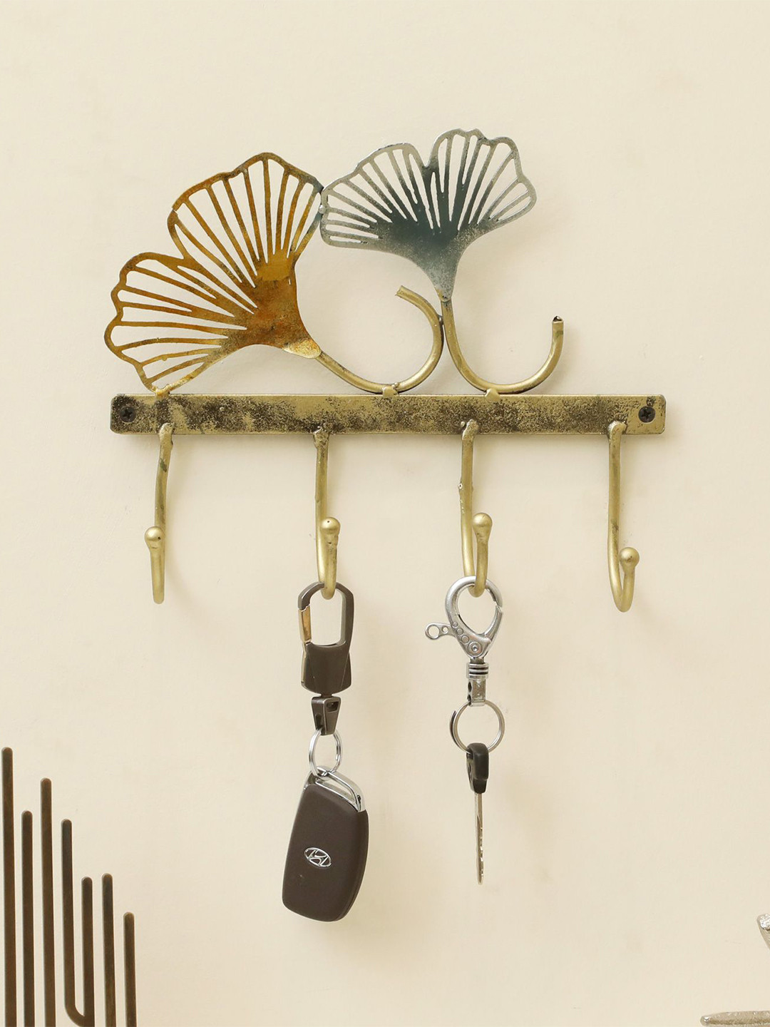 vedas Gold Toned Metal Wall Hooks For Keys