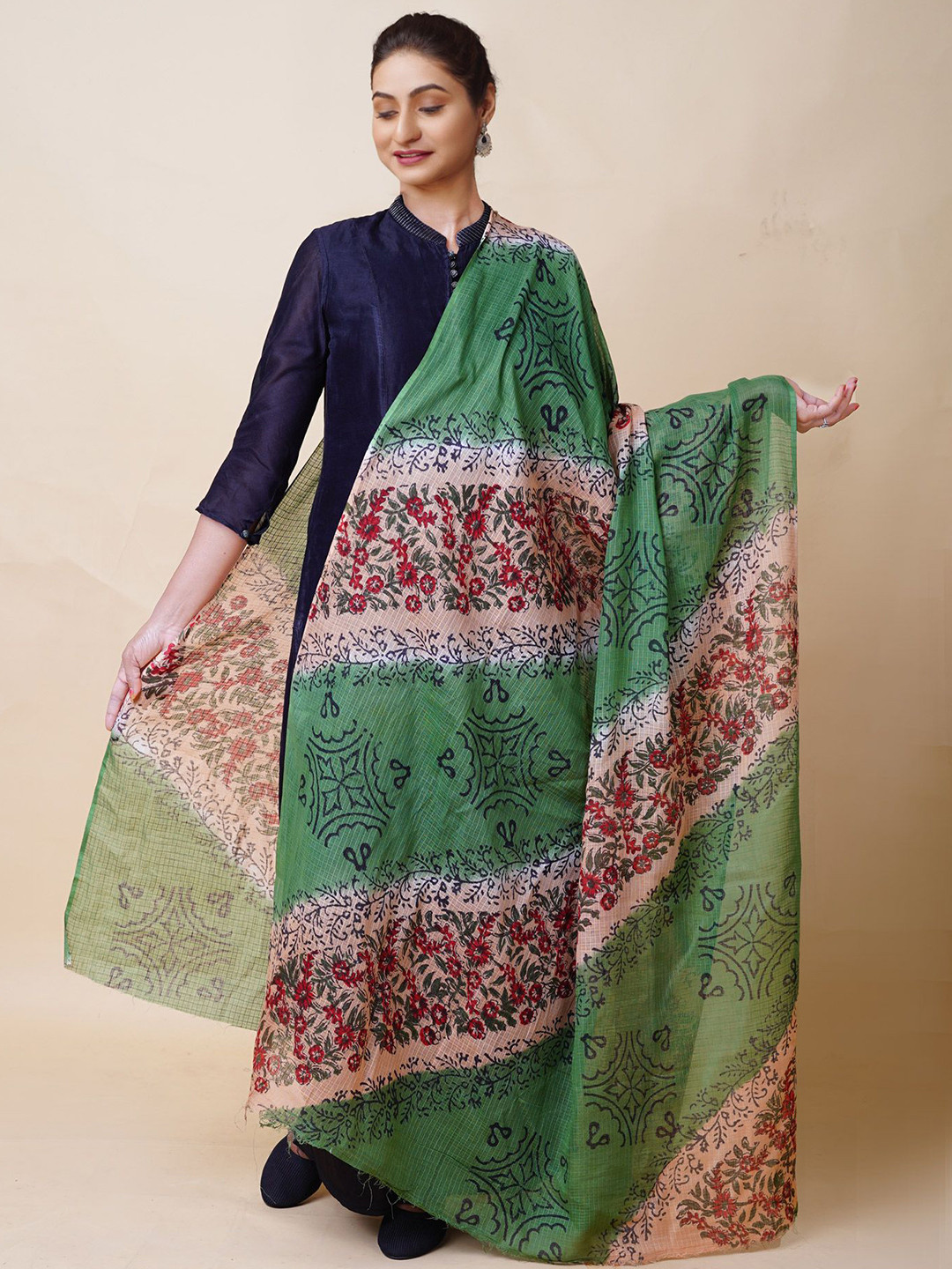 Unnati Silks Floral Cotton Silk Block Printed Kota Dupatta