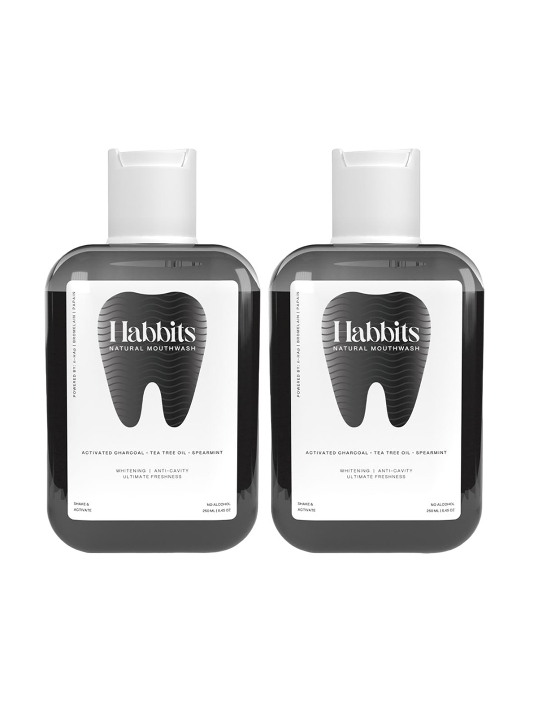 HABBITS Set Of 2 Teeth Whitening Natural Mouthwash With Charcoal & Tea Tree Oil-250ml Each