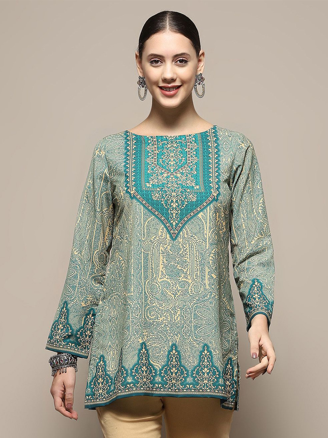 Biba Printed Boat Neck Kurti
