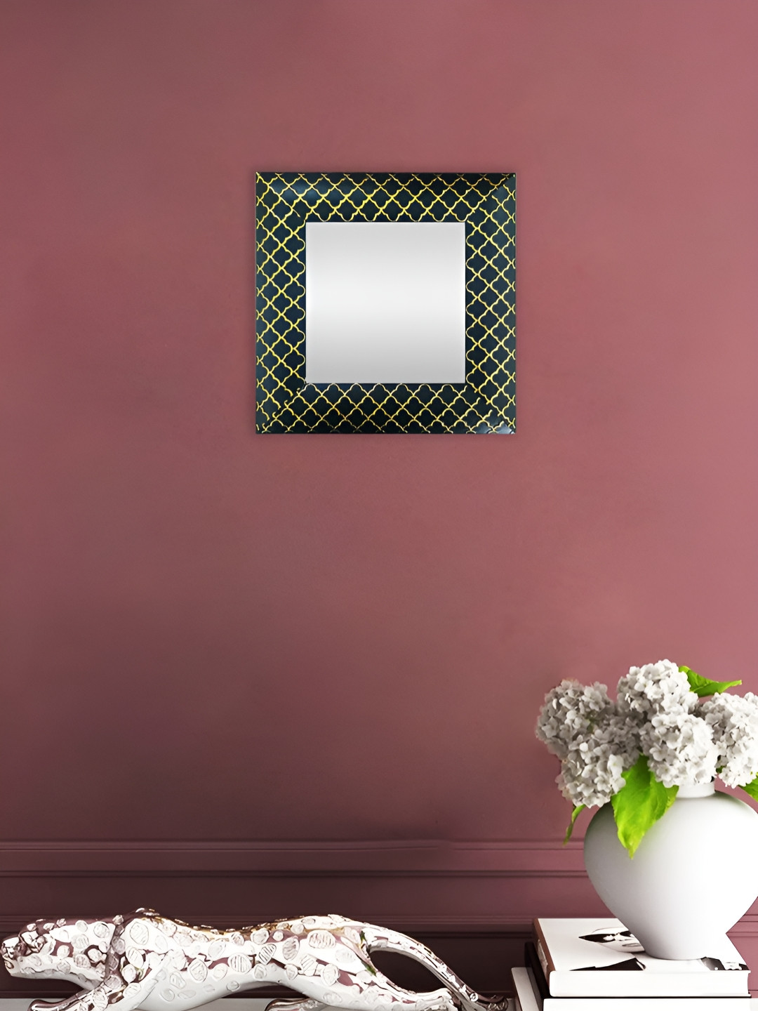 Art Street Black & Yellow Textured Square Acrylic Mirror With Wooden Frame