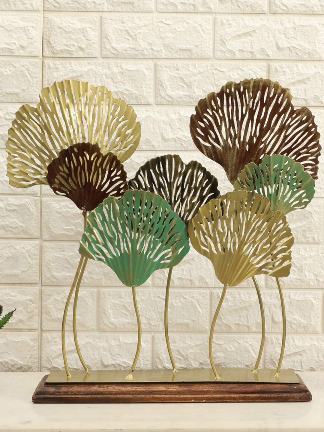 vedas Ginko Leaf Gold Metal Metallic Living Room Large Showpiece - 18.9 Inches