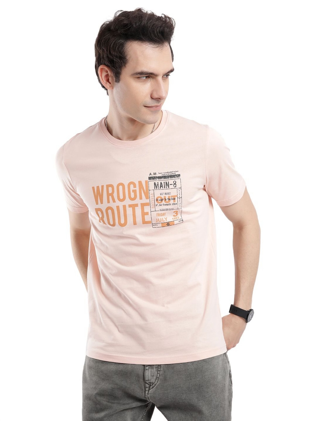 WROGN Men V-Neck Drop-Shoulder Sleeves Pure Cotton Raw Edge Slim Fit T-shirt