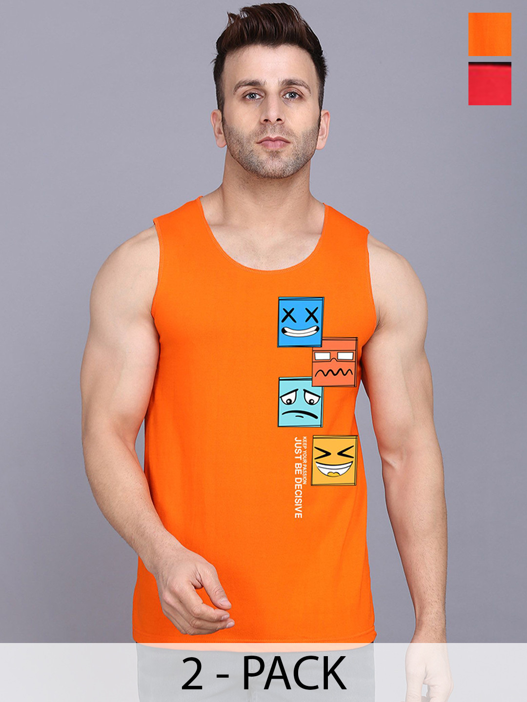 SLOWLORIS Pack Of 2 Printed Gym Innerwear Vests