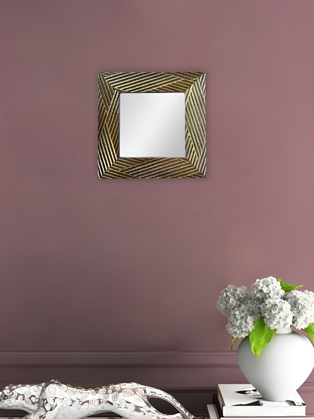 Art Street Brown & Yellow Textured Square Acrylic Mirror With Wooden Frame