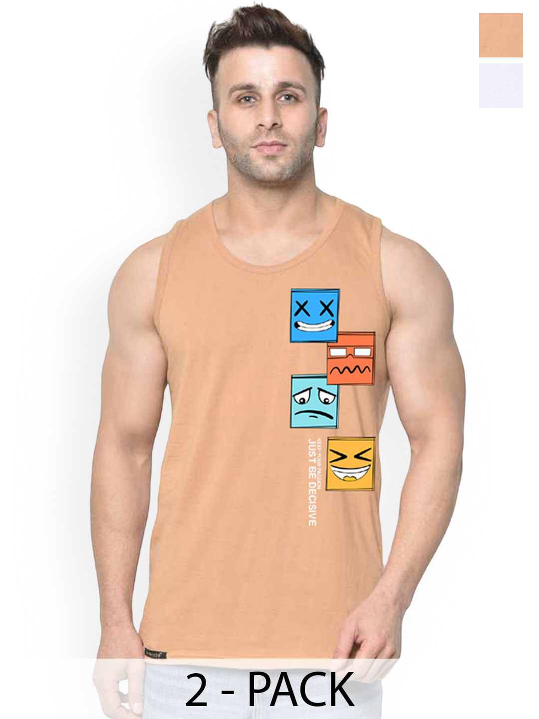 SLOWLORIS Pack Of 2 Printed Cotton Gym Vests