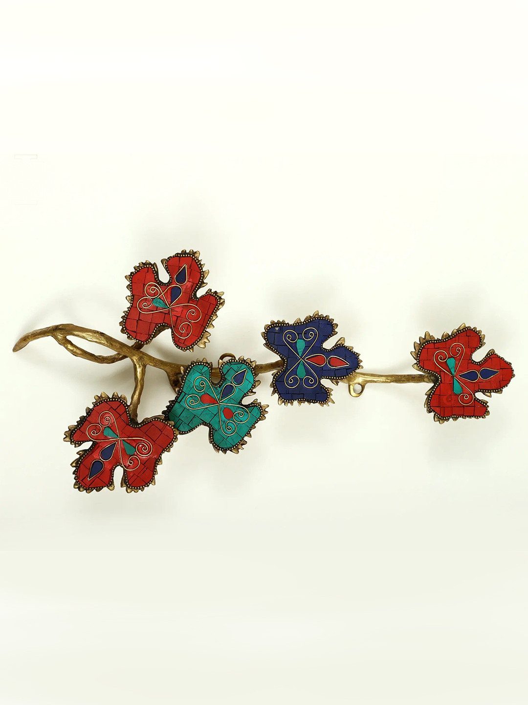 Exotic India Brass Leaves Design Wall Hanging with Inlay Work (Wall Decor)