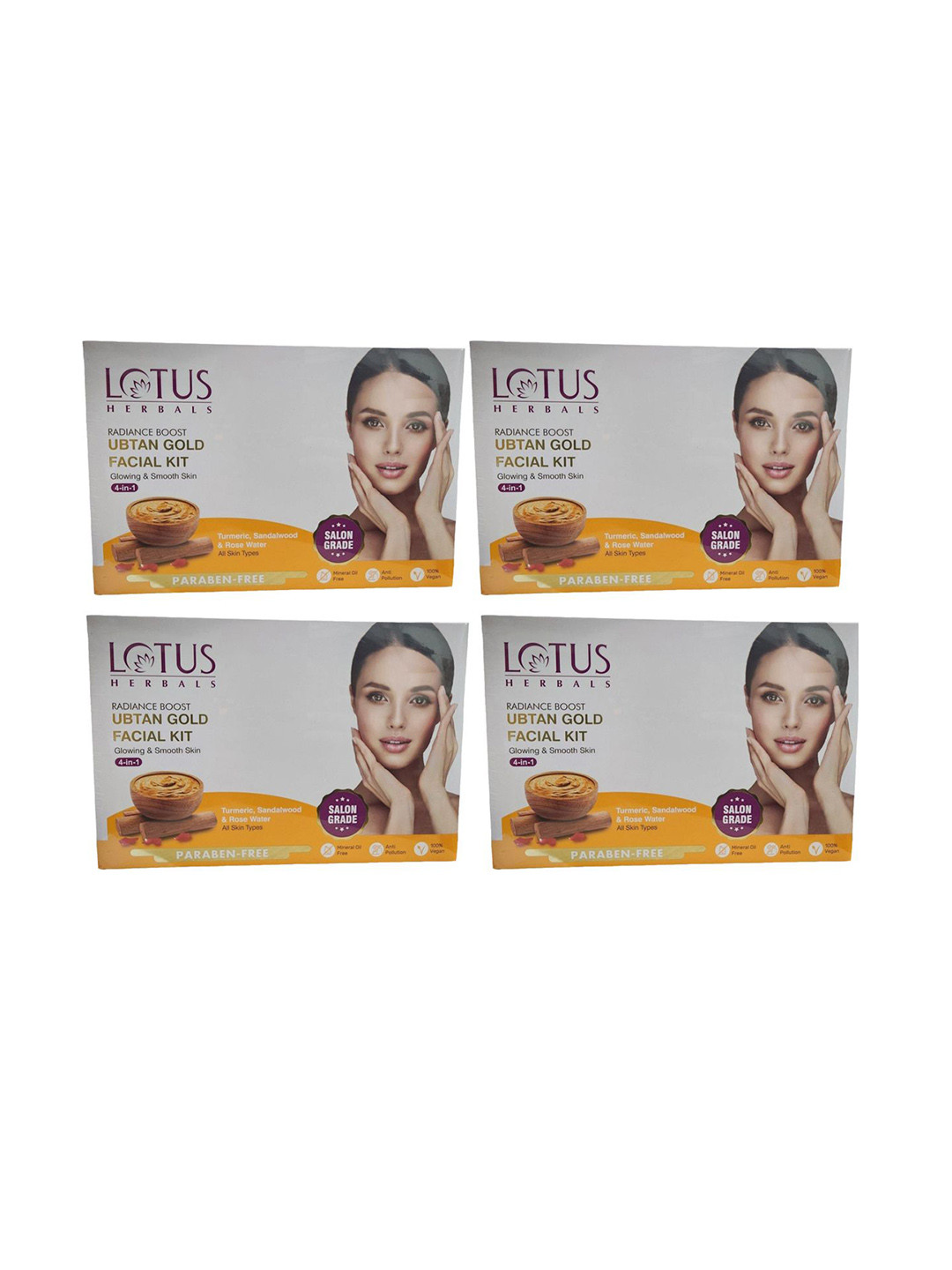 Lotus Herbals Set Of 4 Radiance Boost Ubtan Gold Facial Kit - 47g Each