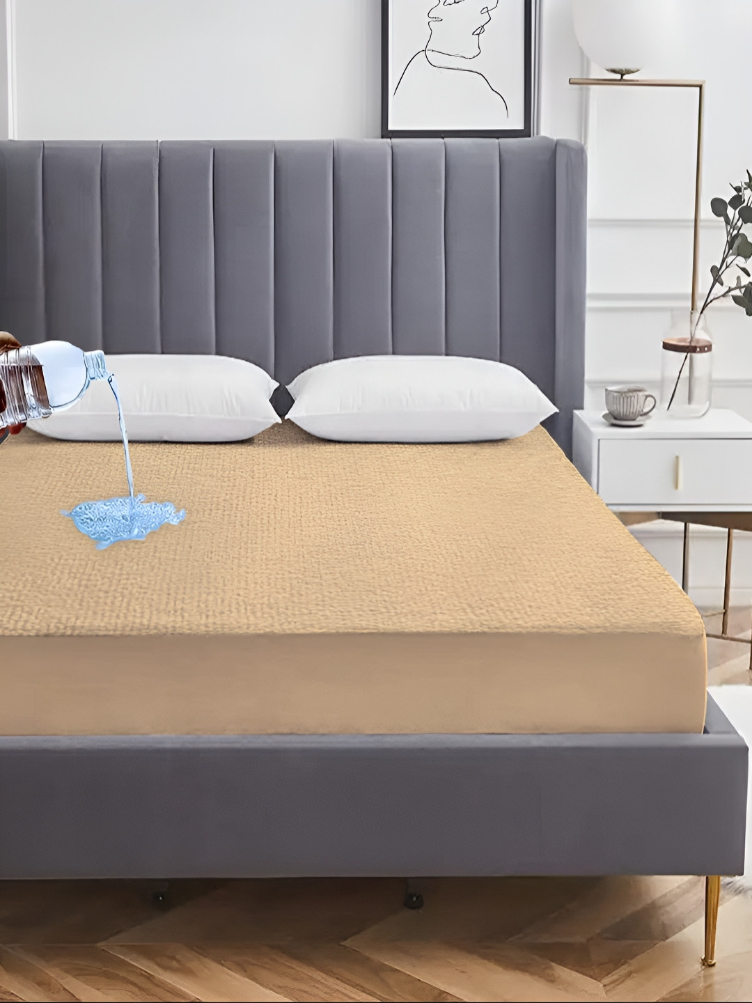 AVI Beige Terrycotton Water Resistant Fitted Queen Mattress Protector