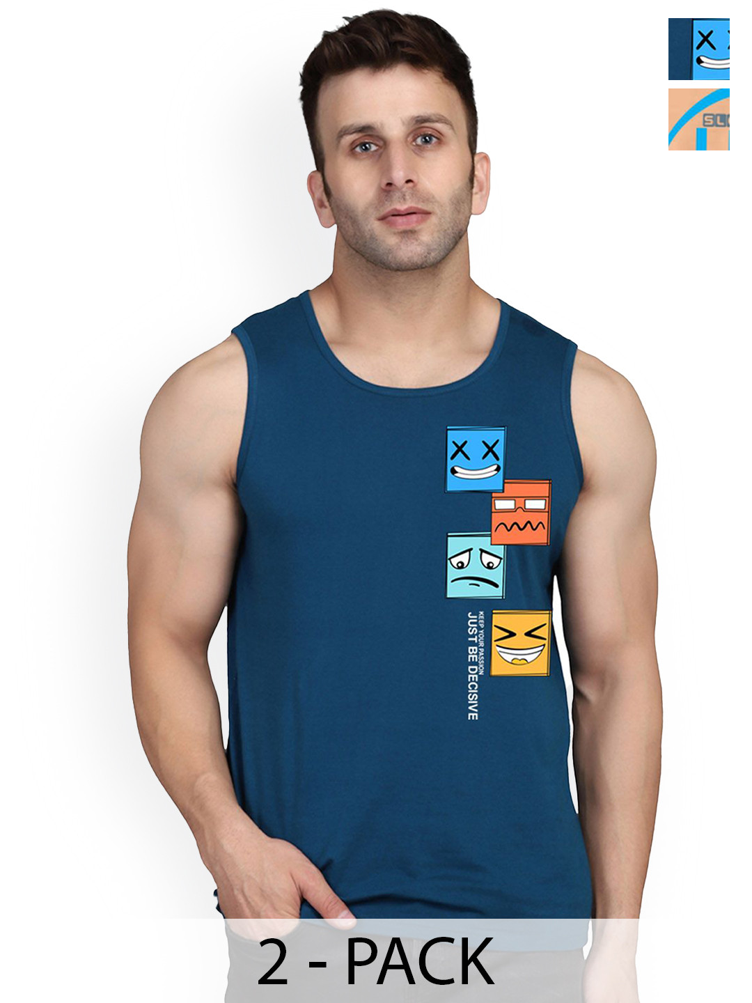 SLOWLORIS Pack Of 2 Printed Innerwear Vests SL26 COMBO (LOUD RUST) (JUST PEACOCK)