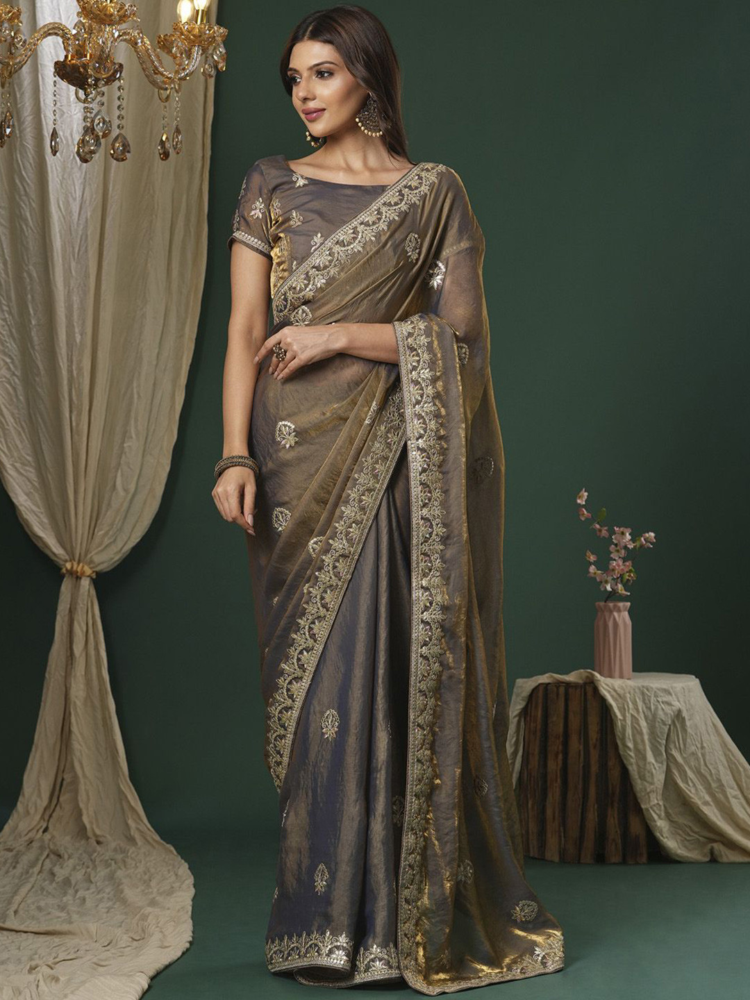 Saree mall Embellished Gotta Patti Satin Designer Sarees