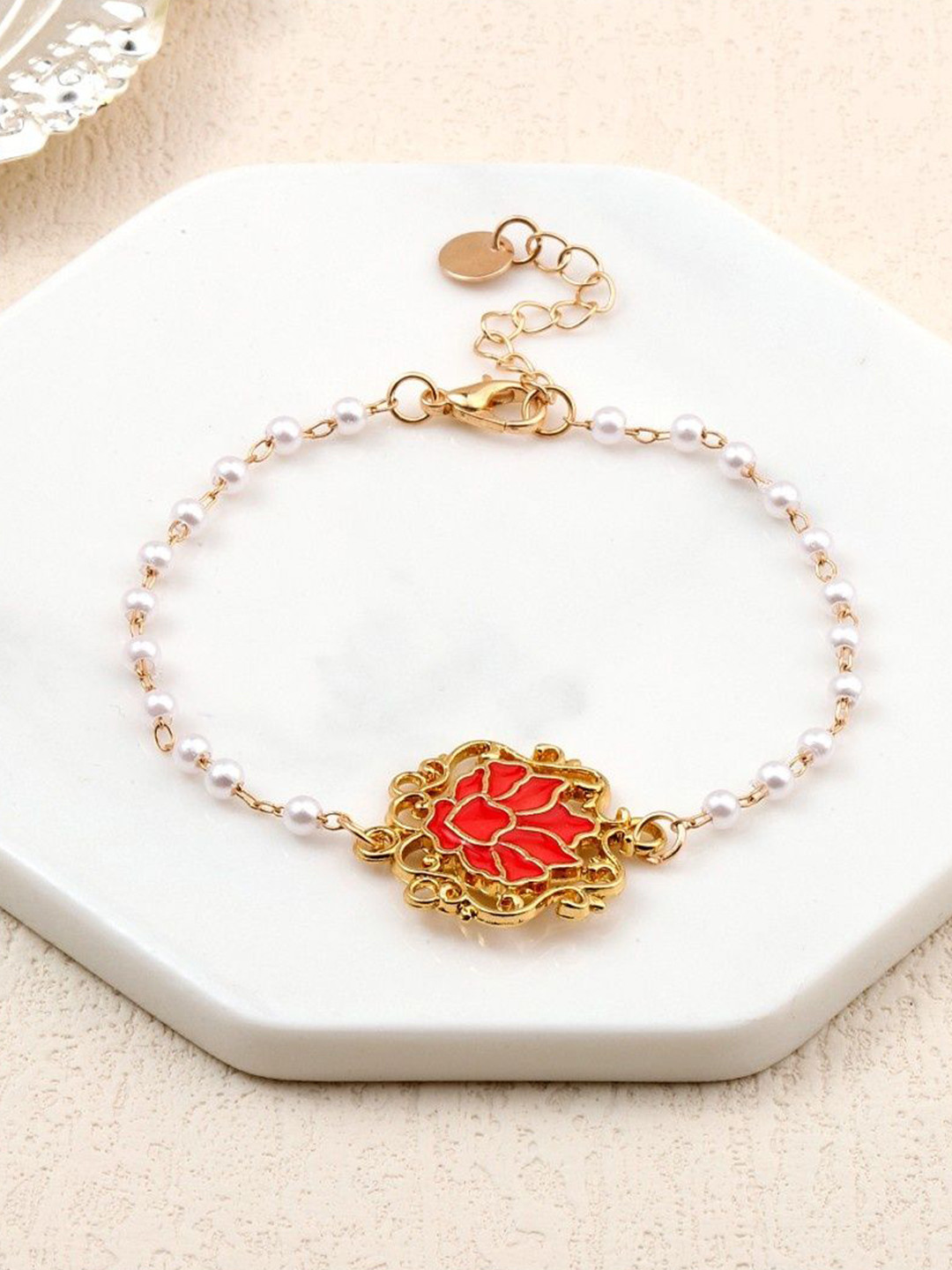 SALTY Women Serenity Lotus Red Charm Wraparound Bracelet