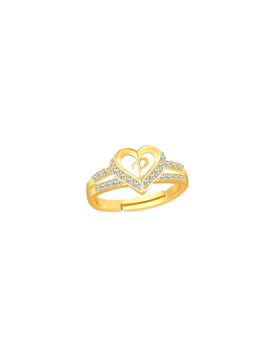 Lila P Letter Gold-Plated Cubic Zirconia Stone Studded Finger Ring