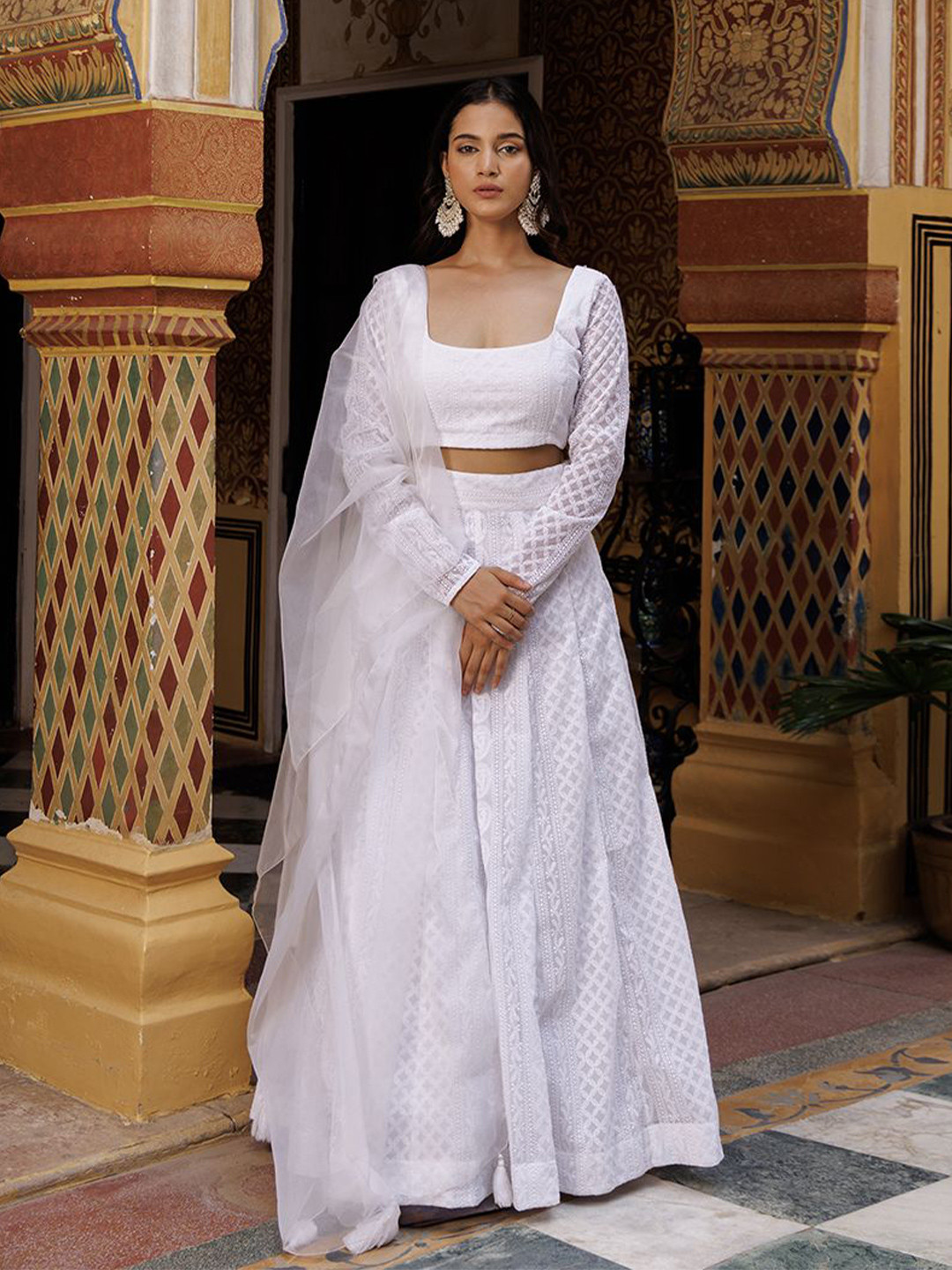 Ragavi Embroidered Chikankari Ready to Wear Lehenga & Blouse With Dupatta