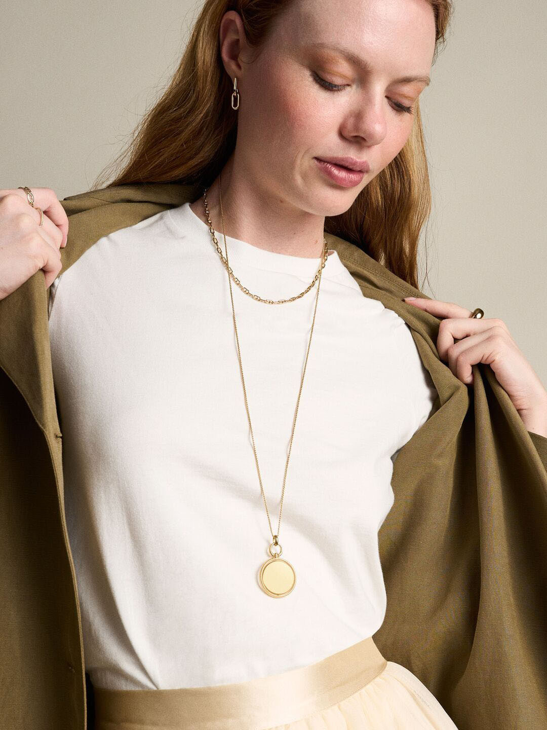 Fossil Heritage Stainless Steel Circular Pendants With Chains