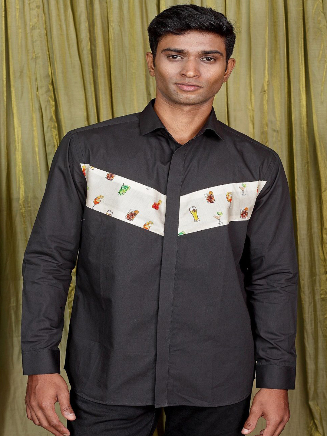 Felix Bendish Men Classic Spread Collar Abstract Printed Cotton Relaxed Fit Casual Shirt